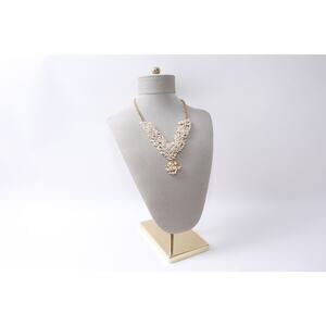 Necklace, Tiny Beads, White, Golden, Pendant, 16", Clothing, Accessory, Outfit,
